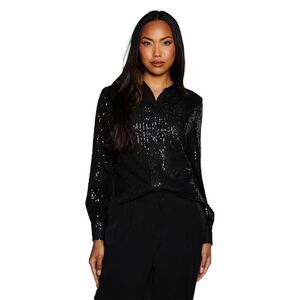 Principles Womens/Ladies Sequins Contrast Collar Shirt / Black